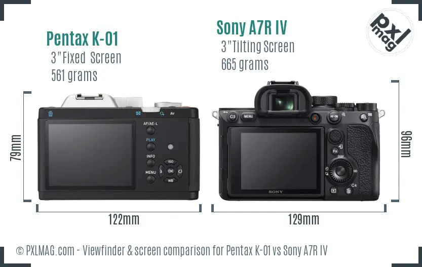 Pentax K-01 vs Sony A7R IV Screen and Viewfinder comparison