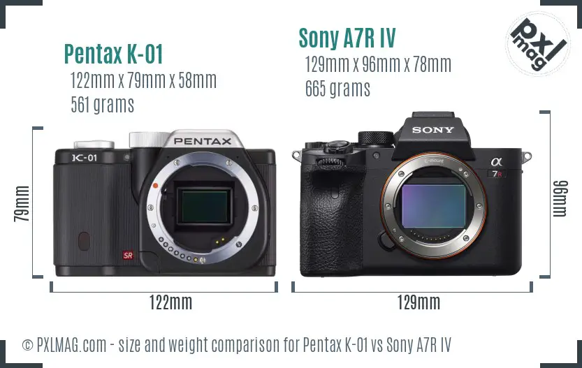 Pentax K-01 vs Sony A7R IV size comparison