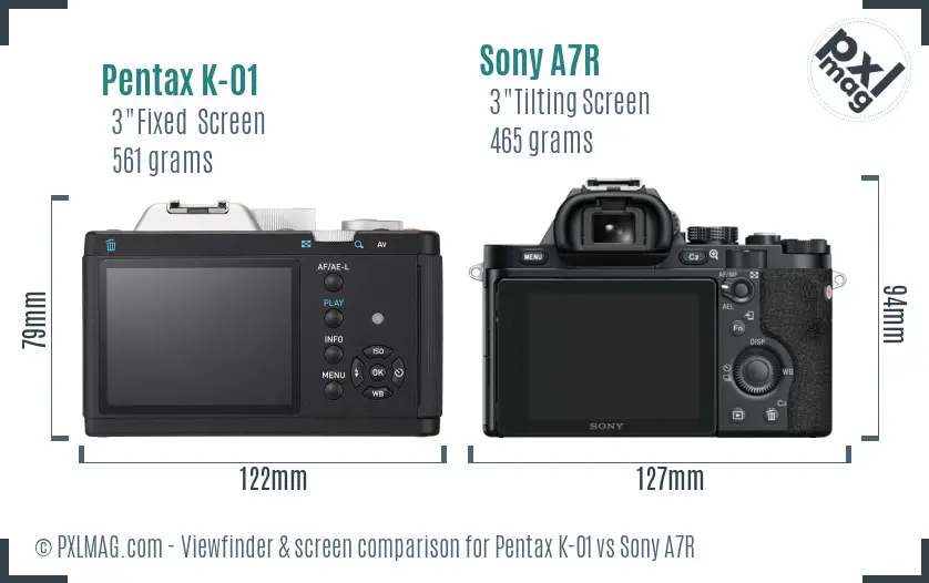 Pentax K-01 vs Sony A7R Screen and Viewfinder comparison