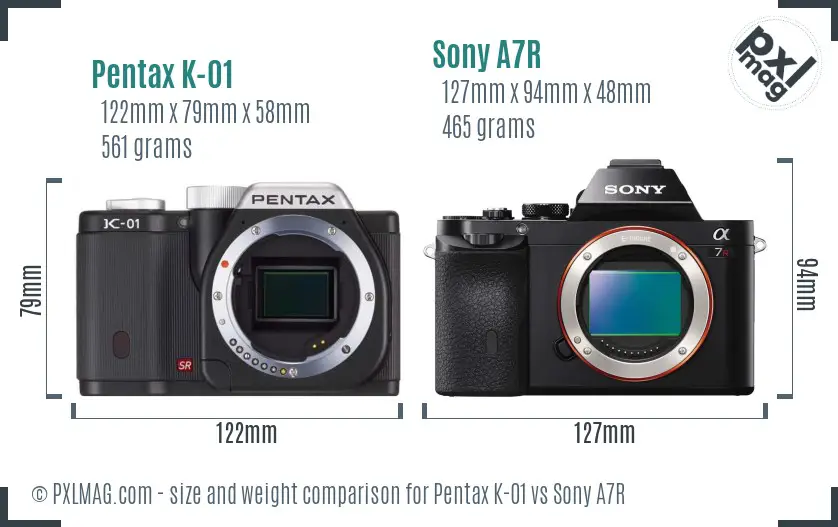 Pentax K-01 vs Sony A7R size comparison