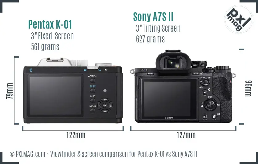 Pentax K-01 vs Sony A7S II Screen and Viewfinder comparison