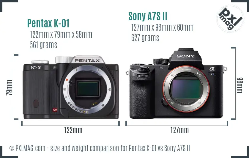 Pentax K-01 vs Sony A7S II size comparison