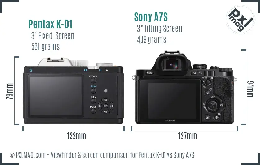 Pentax K-01 vs Sony A7S Screen and Viewfinder comparison Pentax K-01 vs Sony A7S Screen and Viewfinder comparison