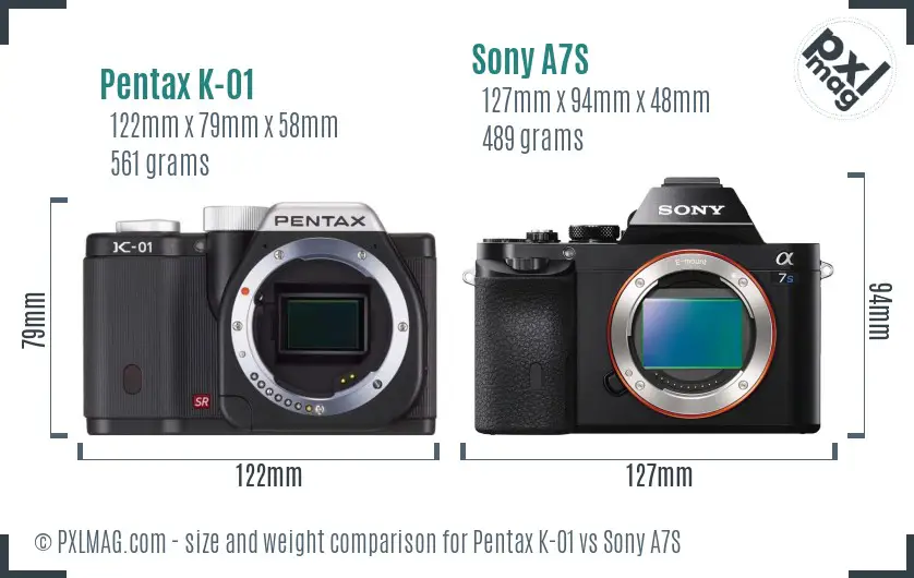 Pentax K-01 vs Sony A7S size comparison Pentax K-01 vs Sony A7S size comparison