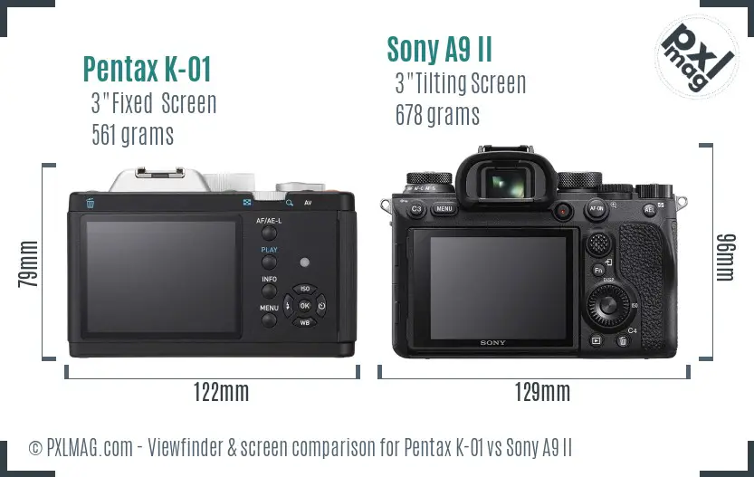 Pentax K-01 vs Sony A9 II Screen and Viewfinder comparison