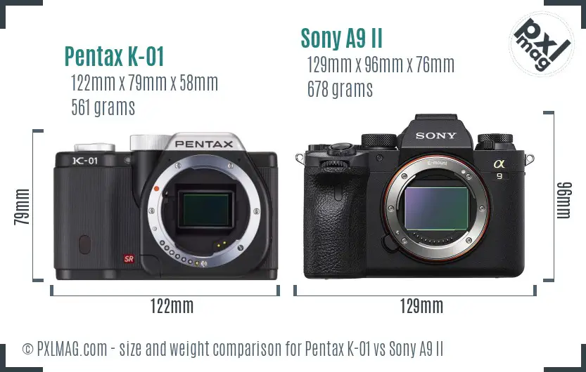 Pentax K-01 vs Sony A9 II size comparison