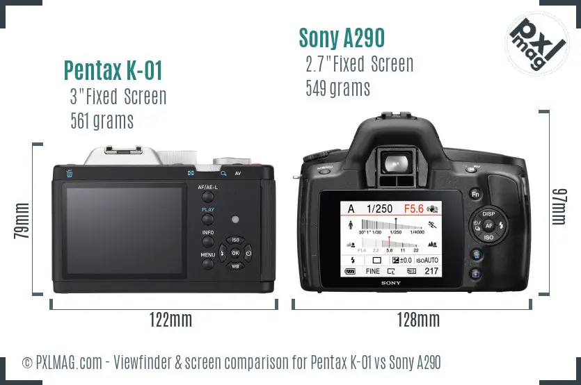 Pentax K-01 vs Sony A290 Screen and Viewfinder comparison