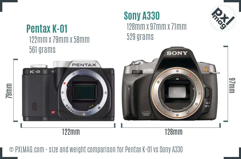Pentax K-01 vs Sony A330 size comparison Pentax K-01 vs Sony A330 size comparison