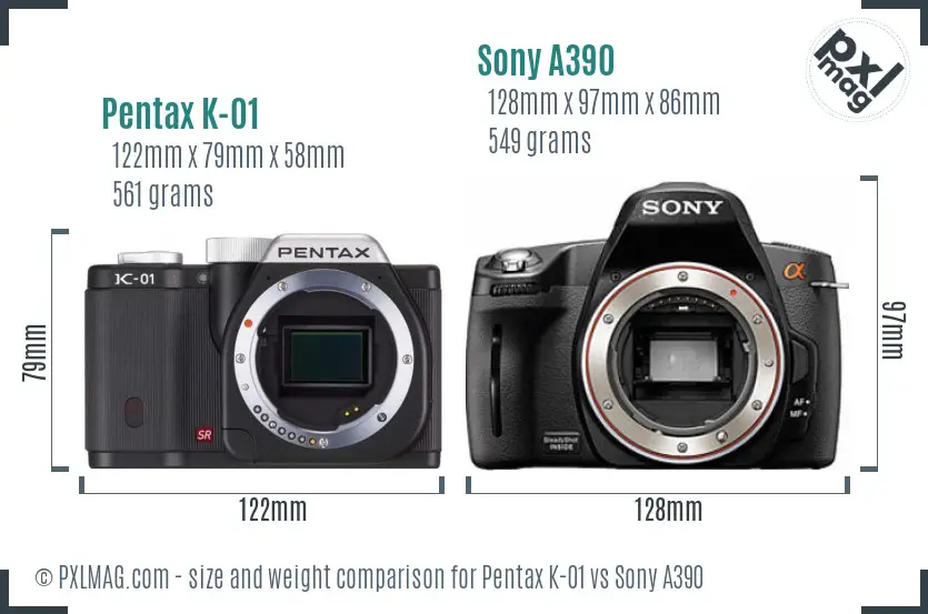 Pentax K-01 vs Sony A390 size comparison