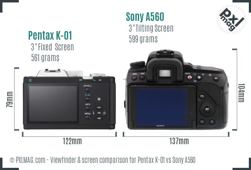 Pentax K-01 vs Sony A560 Screen and Viewfinder comparison