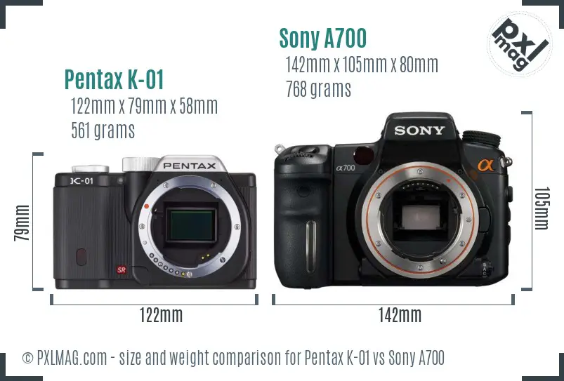 Pentax K-01 vs Sony A700 size comparison