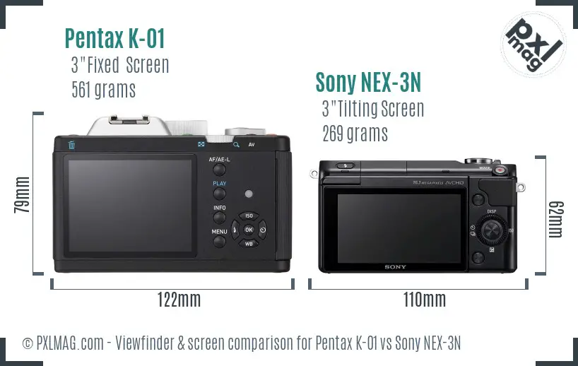 Pentax K-01 vs Sony NEX-3N Screen and Viewfinder comparison