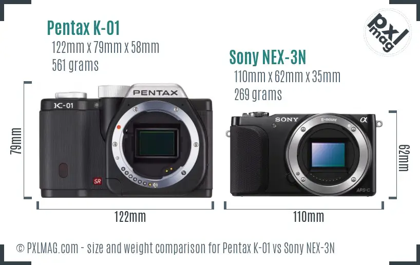 Pentax K-01 vs Sony NEX-3N size comparison