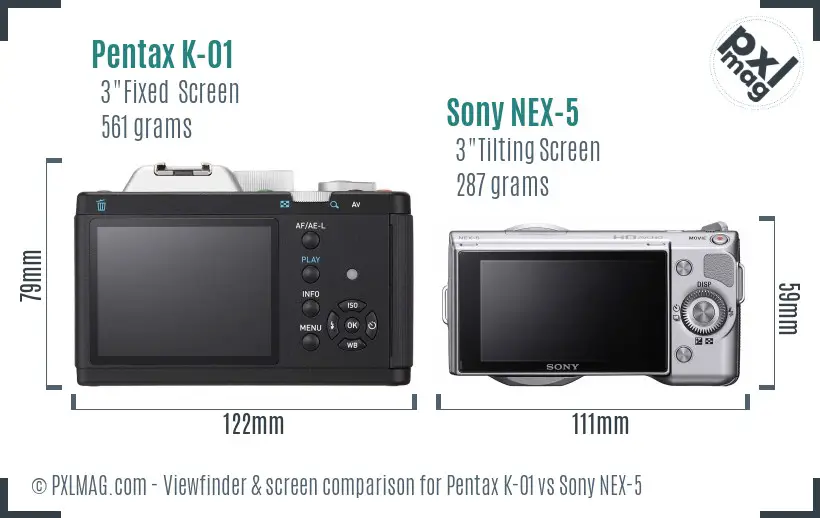 Pentax K-01 vs Sony NEX-5 Screen and Viewfinder comparison