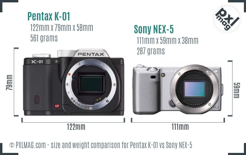 Pentax K-01 vs Sony NEX-5 size comparison
