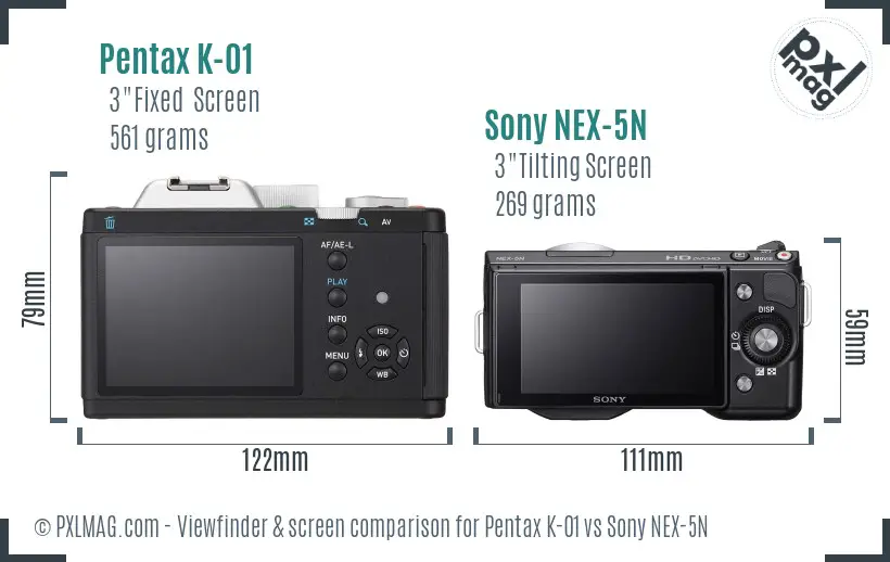 Pentax K-01 vs Sony NEX-5N Screen and Viewfinder comparison