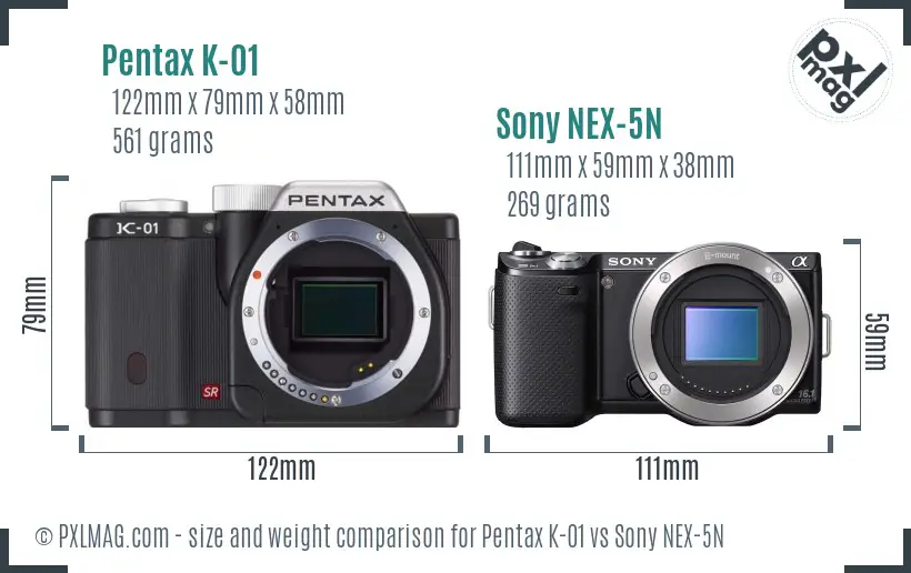 Pentax K-01 vs Sony NEX-5N size comparison