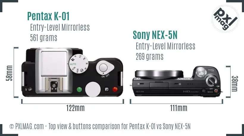 Pentax K-01 vs Sony NEX-5N top view buttons comparison