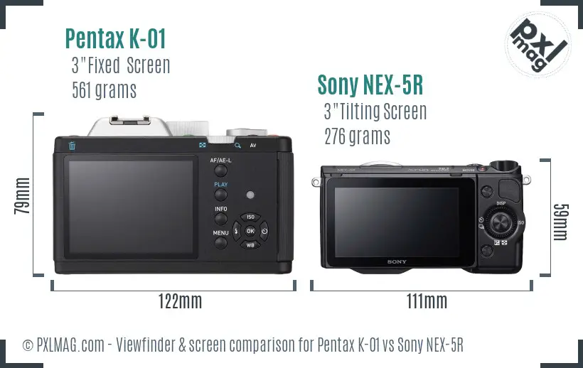 Pentax K-01 vs Sony NEX-5R Screen and Viewfinder comparison