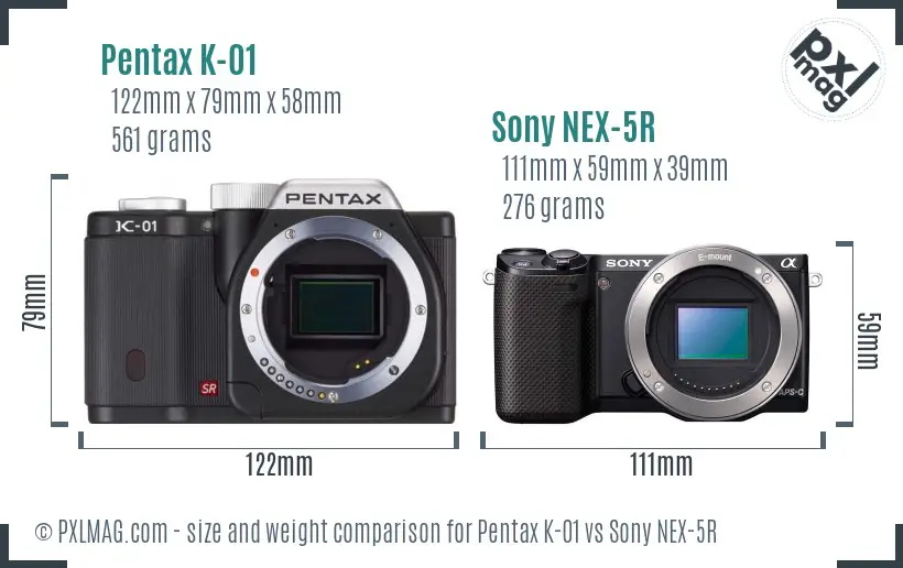 Pentax K-01 vs Sony NEX-5R size comparison