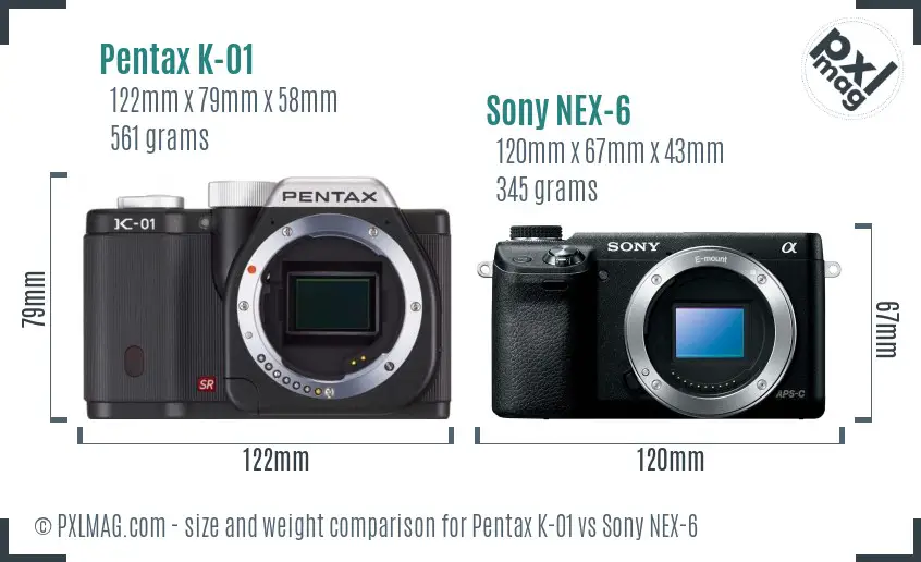 Pentax K-01 vs Sony NEX-6 size comparison