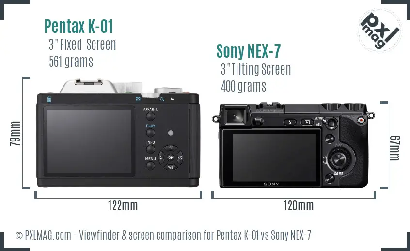Pentax K-01 vs Sony NEX-7 Screen and Viewfinder comparison