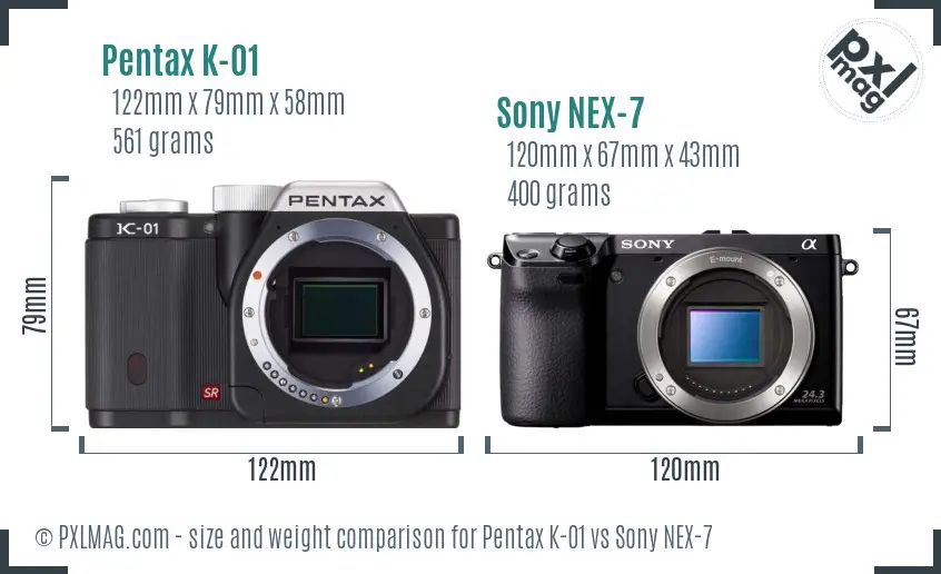 Pentax K-01 vs Sony NEX-7 size comparison