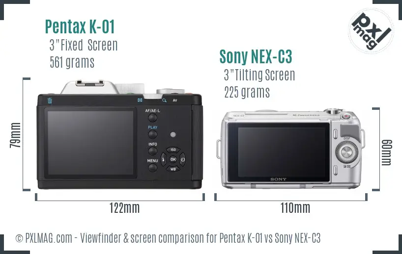 Pentax K-01 vs Sony NEX-C3 Screen and Viewfinder comparison