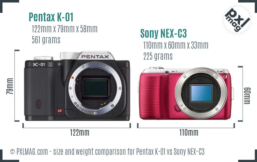 Pentax K-01 vs Sony NEX-C3 size comparison
