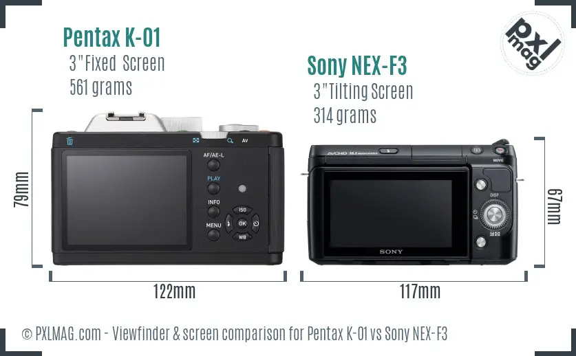Pentax K-01 vs Sony NEX-F3 Screen and Viewfinder comparison