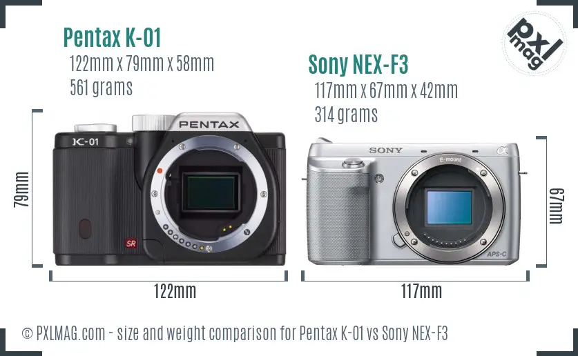 Pentax K-01 vs Sony NEX-F3 size comparison