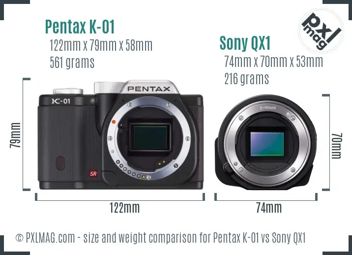 Pentax K-01 vs Sony QX1 size comparison