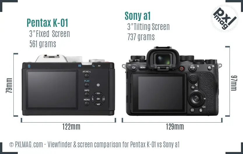 Pentax K-01 vs Sony a1 Screen and Viewfinder comparison