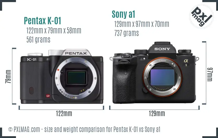 Pentax K-01 vs Sony a1 size comparison