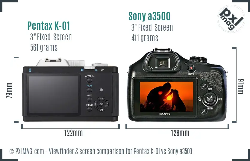 Pentax K-01 vs Sony a3500 Screen and Viewfinder comparison