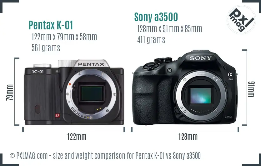 Pentax K-01 vs Sony a3500 size comparison