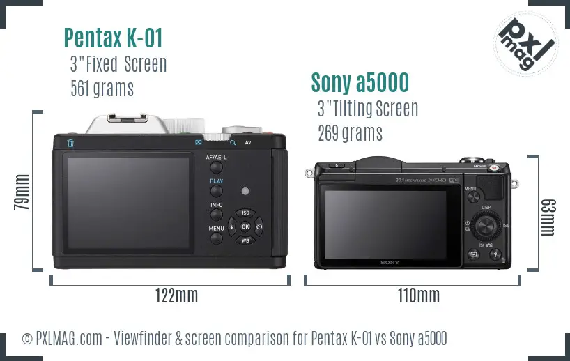 Pentax K-01 vs Sony a5000 Screen and Viewfinder comparison