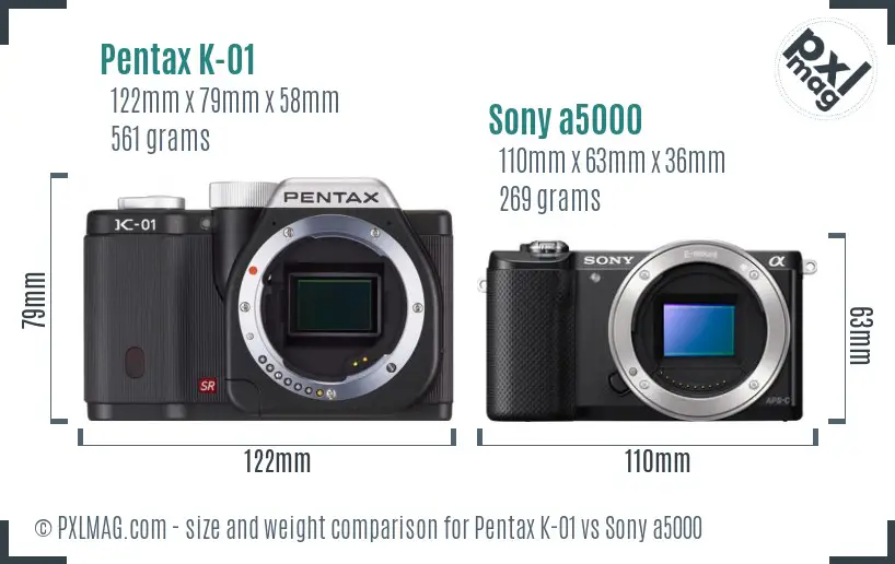 Pentax K-01 vs Sony a5000 size comparison