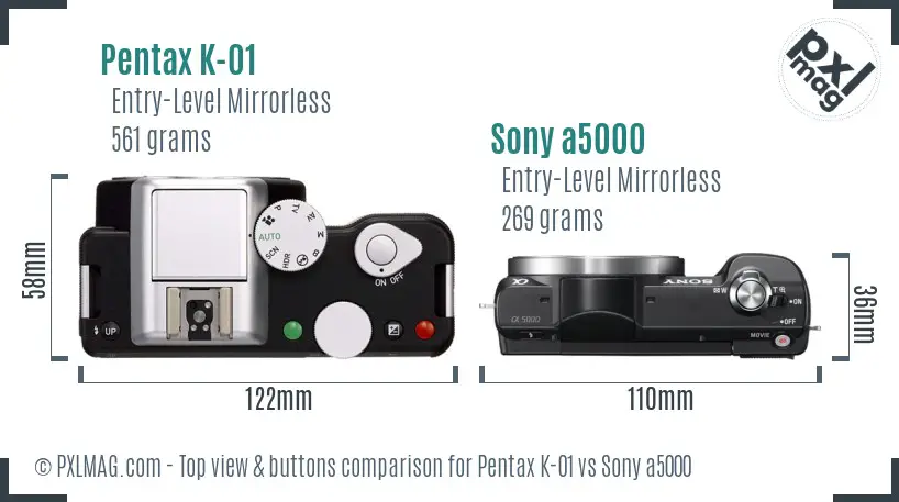 Pentax K-01 vs Sony a5000 top view buttons comparison