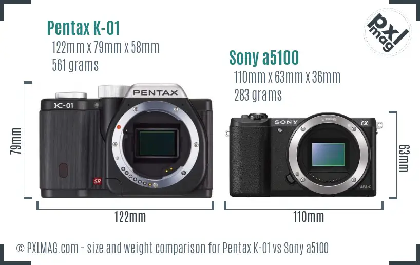 Pentax K-01 vs Sony a5100 size comparison