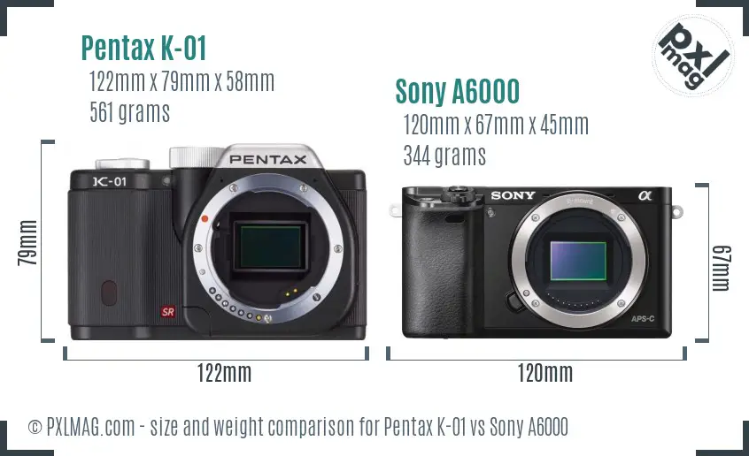Pentax K-01 vs Sony A6000 size comparison