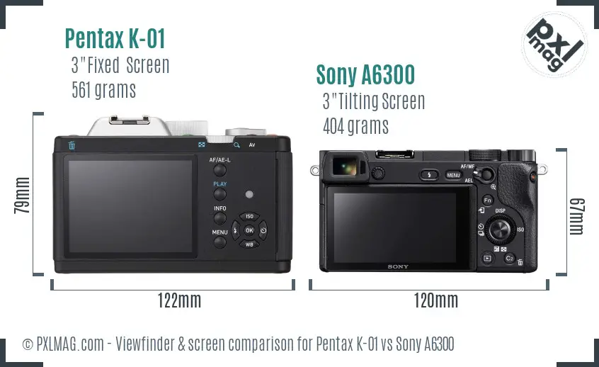 Pentax K-01 vs Sony A6300 Screen and Viewfinder comparison