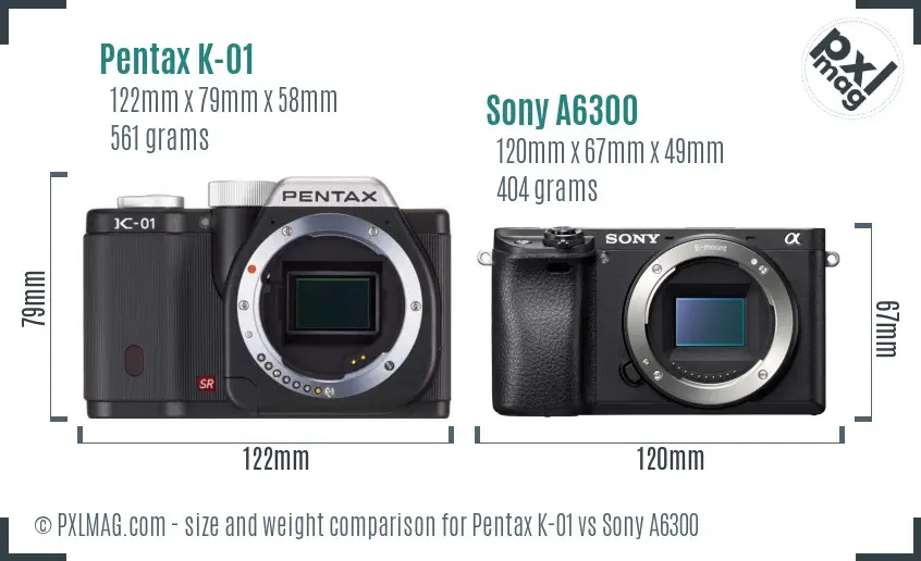 Pentax K-01 vs Sony A6300 size comparison