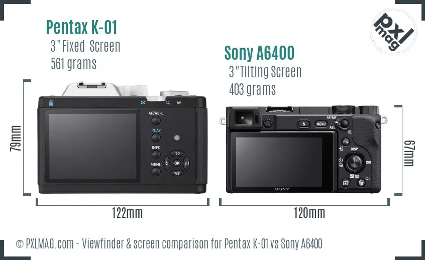 Pentax K-01 vs Sony A6400 Screen and Viewfinder comparison