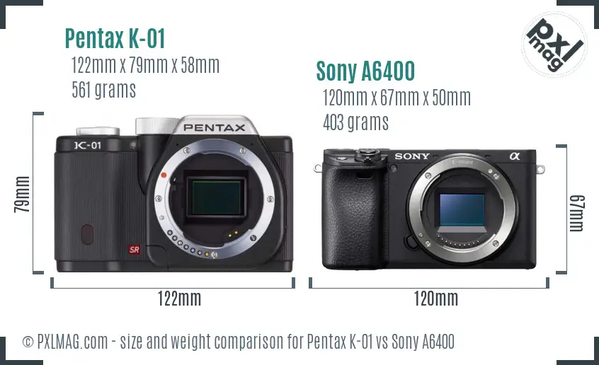 Pentax K-01 vs Sony A6400 size comparison Pentax K-01 vs Sony A6400 size comparison