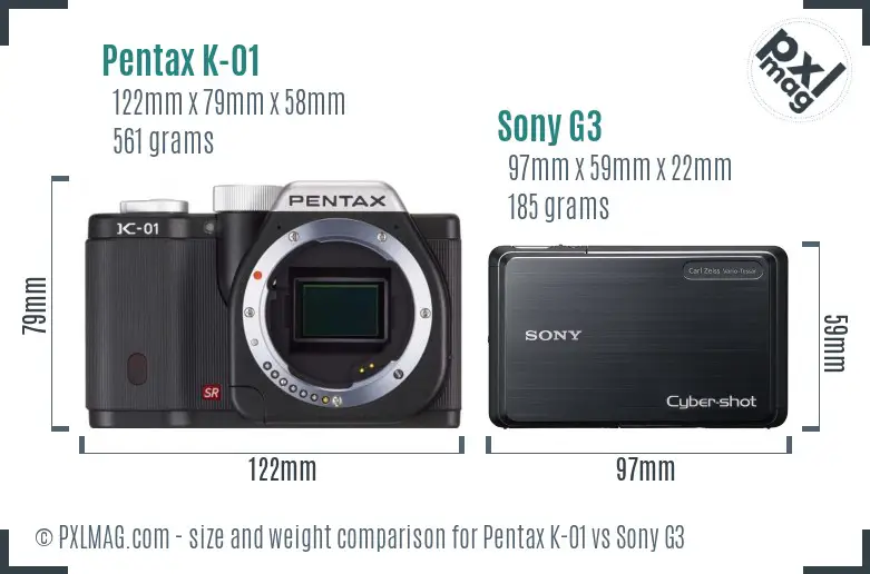 Pentax K-01 vs Sony G3 size comparison Pentax K-01 vs Sony G3 size comparison