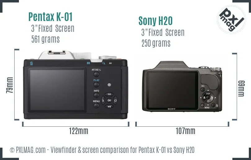 Pentax K-01 vs Sony H20 Screen and Viewfinder comparison