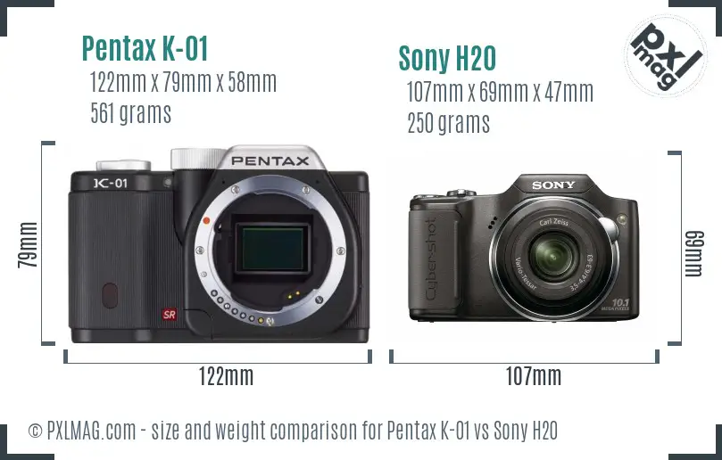 Pentax K-01 vs Sony H20 size comparison