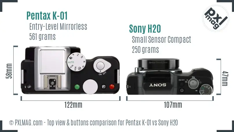 Pentax K-01 vs Sony H20 top view buttons comparison
