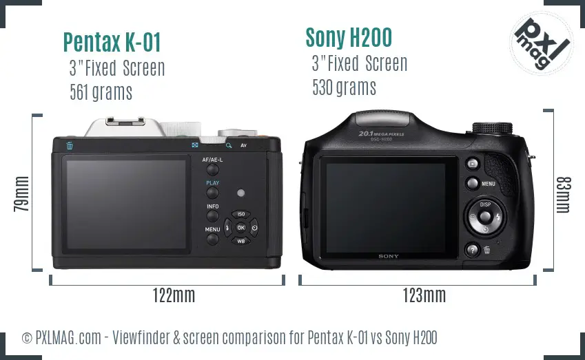 Pentax K-01 vs Sony H200 Screen and Viewfinder comparison